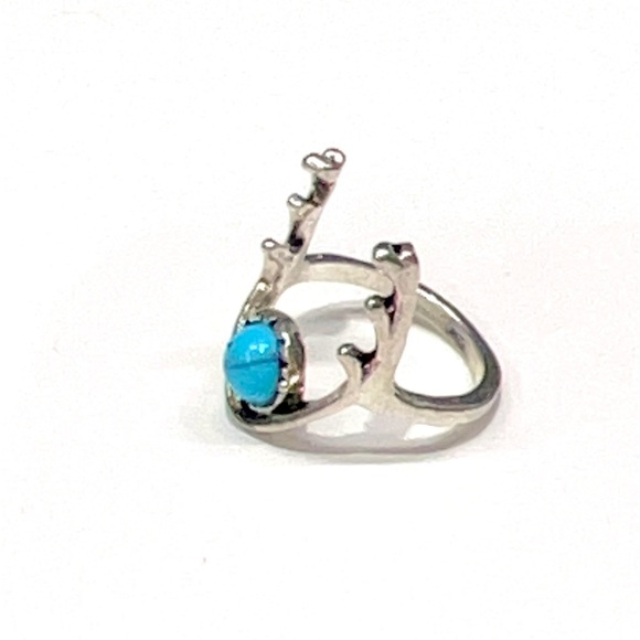 RAF ROSSI GOLD PLATED Jewelry - Reindeer Horns  Vintage Like Faux Turquoise Stone color Silver plated Ring